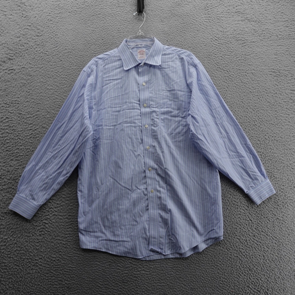 Brooks Brothers Non Iron Dress Shirt 16.5 33 Blue Stripe Cotton Regular Fit Mens
